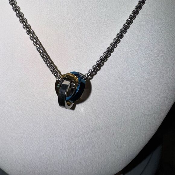 SRCOI Triple Loop Pendant w box chain Necklace Multicolor Hip Hop Trendy - Picture 1 of 8
